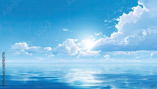 Fototapeta Naklejka Na Ścianę i Meble -  A vast expanse of serene blue sky and sea