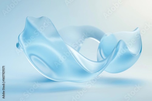 Expressive levitating translucent wavy cloth floating in air, soft blue lighting. Purity concept.