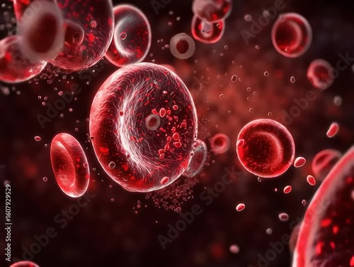 Red blood cell, and erythrocyte, in a blood vessel. Iron in hemoglobin. 3D-Illustration