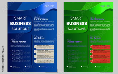 Business Solutions Flyer: A stylish and professional flyer showcasing the essence of smart business solutions, rendered with captivating color palettes and clean design