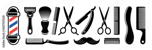 Barber tools and pole illustration barber pole razor