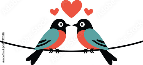 Adorable Lovebirds Perched on a Wire A Sweet Valentine's Illustration