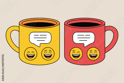 Cheerful Coffee Chat Emoji Mugs for Fun Conversations and Lively Discussions
