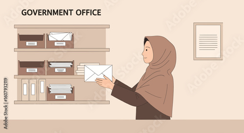 Young Muslim Woman Working In a Public Office Handling Government Correspondence