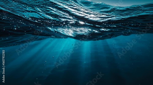 Underwater Sun Rays in Deep Blue Ocean / 深い青い海に差し込む水中の太陽光線