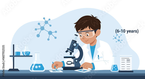 Young Scientist Exploring Molecules With Microscope For Scientific Discovery