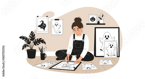 Young Woman Creates Festive Halloween Designs For Seasonal Decor Items