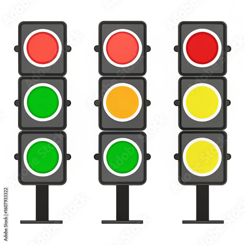 International Traffic Light's Day Traffic light linear icon. Four traffic light variations showing different colors and designs on white background