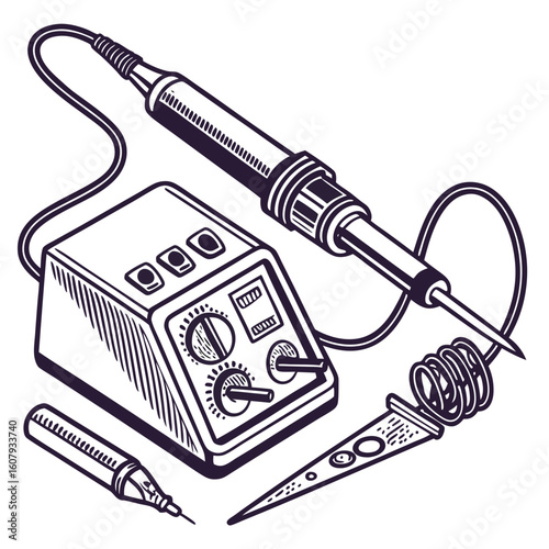Creative Soldering Station Vector Illustration | Clean and Modern Design for Electronics Repair, PCB Soldering, and Engineering Tool 