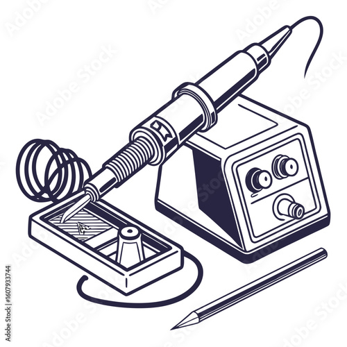 Creative Soldering Station Vector Illustration | Clean and Modern Design for Electronics Repair, PCB Soldering, and Engineering Tool 