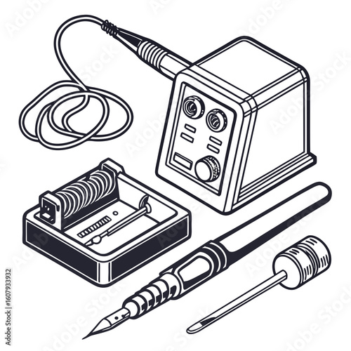 Creative Soldering Station Vector Illustration | Clean and Modern Design for Electronics Repair, PCB Soldering, and Engineering Tool 