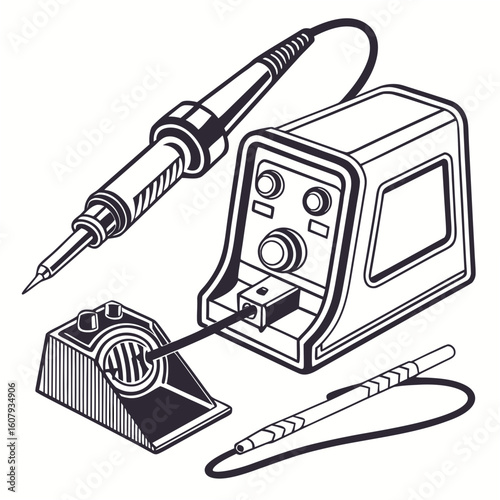 Creative Soldering Station Vector Illustration | Clean and Modern Design for Electronics Repair, PCB Soldering, and Engineering Tool 
