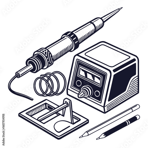 Creative Soldering Station Vector Illustration | Clean and Modern Design for Electronics Repair, PCB Soldering, and Engineering Tool 