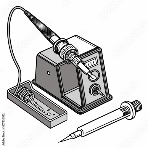 Creative Soldering Station Vector Illustration | Clean and Modern Design for Electronics Repair, PCB Soldering, and Engineering Tool 