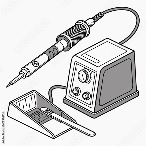 Creative Soldering Station Vector Illustration | Clean and Modern Design for Electronics Repair, PCB Soldering, and Engineering Tool 