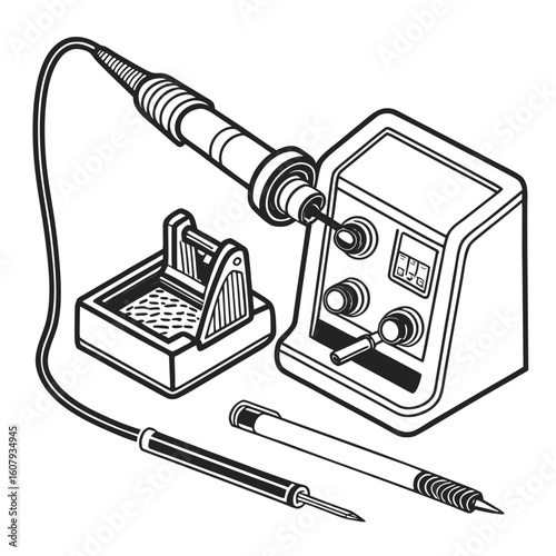Creative Soldering Station Vector Illustration | Clean and Modern Design for Electronics Repair, PCB Soldering, and Engineering Tool 