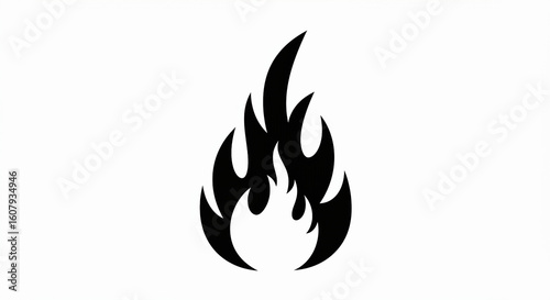 Bold Black Flame Silhouette on White Background Dynamic Fire Icon Minimalist Design.