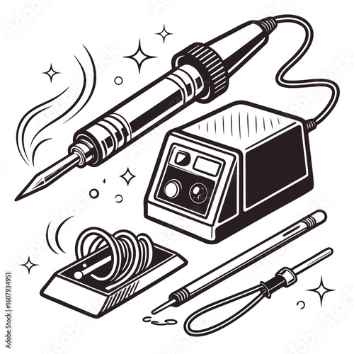 Creative Soldering Station Vector Illustration | Clean and Modern Design for Electronics Repair, PCB Soldering, and Engineering Tool 