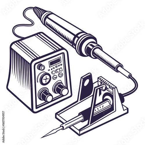 Creative Soldering Station Vector Illustration | Clean and Modern Design for Electronics Repair, PCB Soldering, and Engineering Tool 