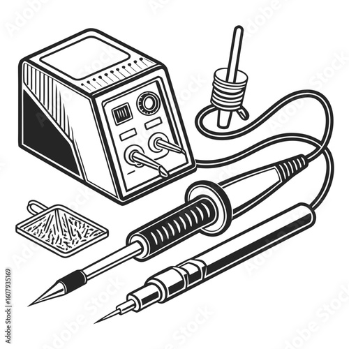 Creative Soldering Station Vector Illustration | Clean and Modern Design for Electronics Repair, PCB Soldering, and Engineering Tool 