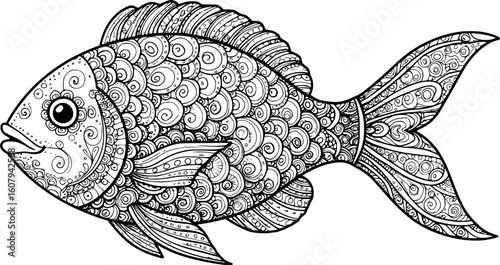 Hand drawn zentangle Fish for adult anti stress coloring pages,