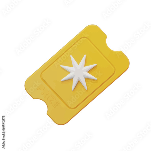 Yellow prize ticket with white star and text vector