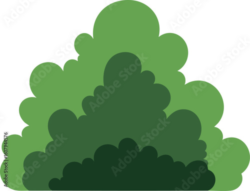Green Bush Vector Illustration with Layered Shades of Green for Landscape and Garden Design Elements 