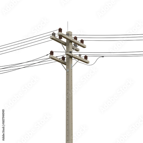 Принти на полотні Weathered concrete utility pole with brown insulators and multiple black power lines