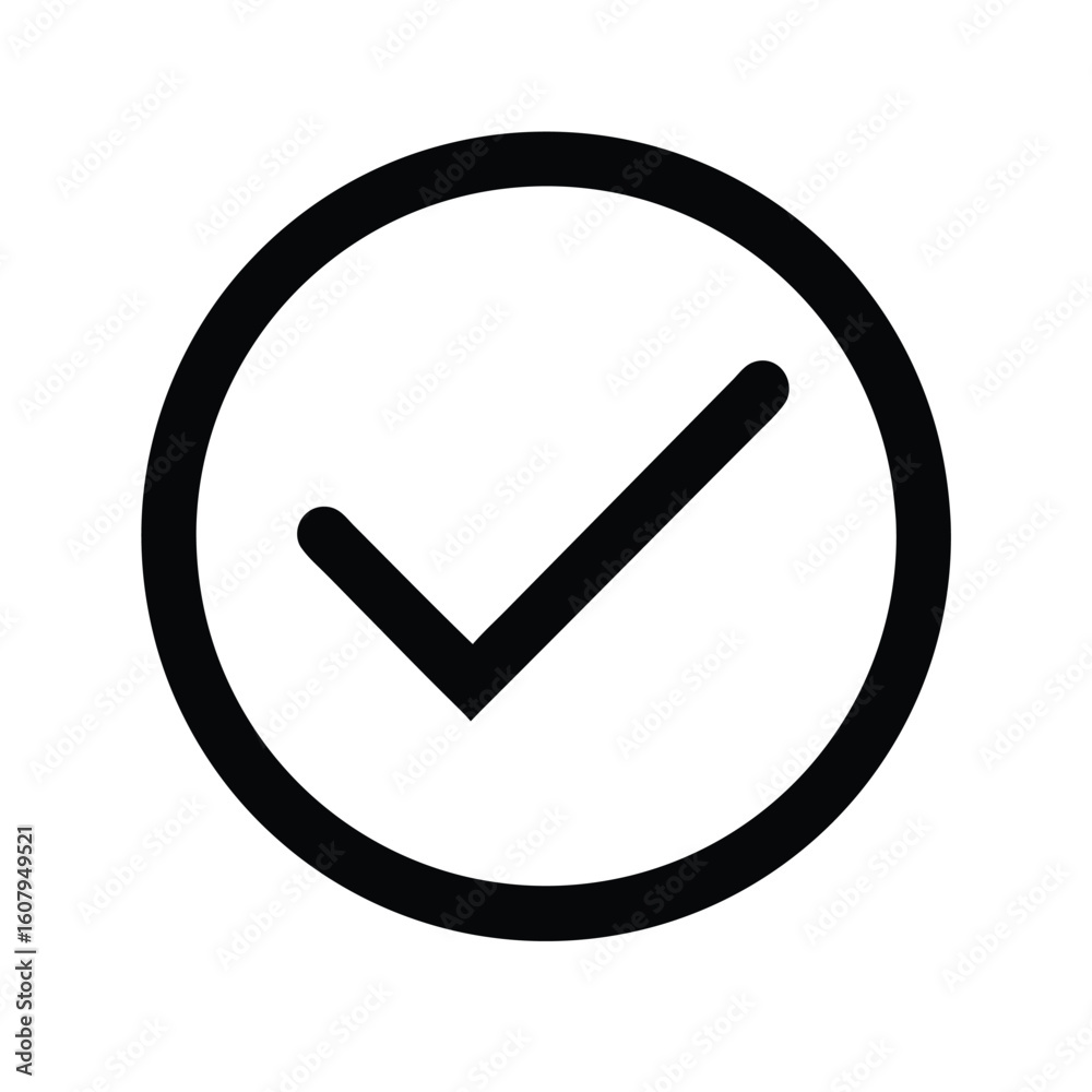 Check Mark Icon Vector - Approved Tick in Circle Line Art Illustration Check Mark Icon Vector - Approved Tick in Circle Line Art Illustration