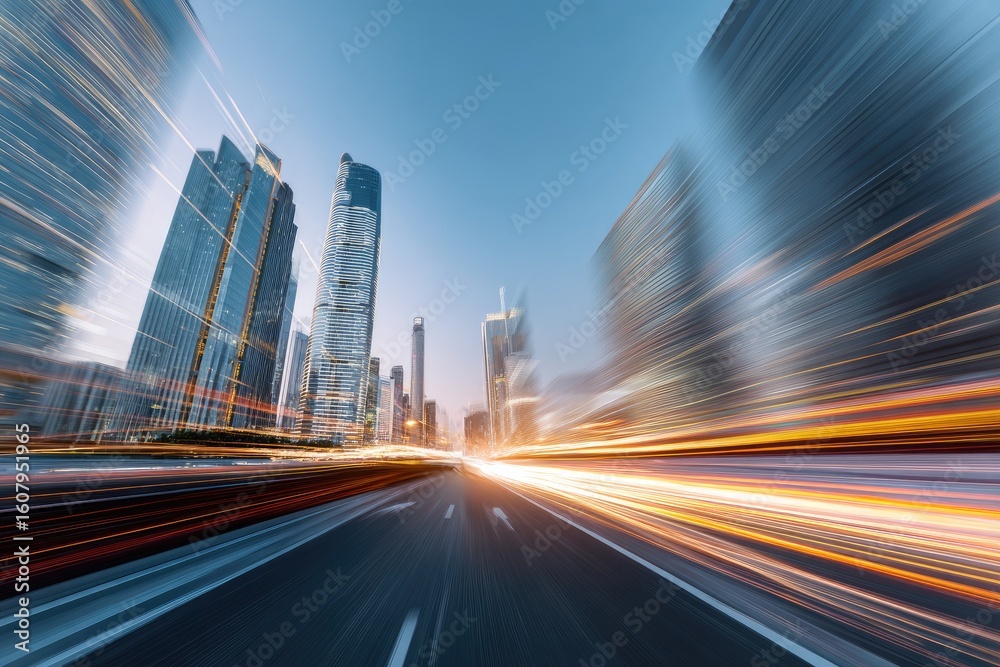 Fototapeta premium Fast-paced city highway at dawn