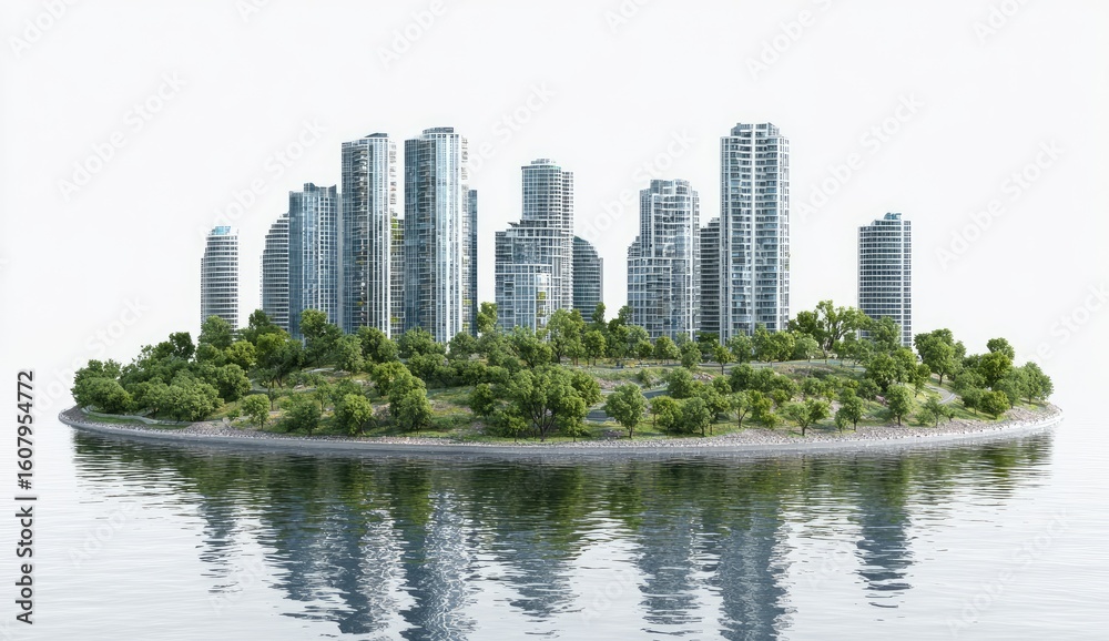 Fototapeta premium Island city with modern buildings