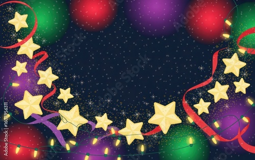 Christmas Tree with Gifts and Lights Background


