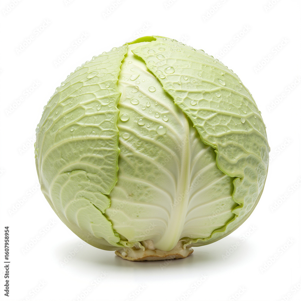 Fototapeta premium cabbage leaves with water droplets, Isolated objects, white background 