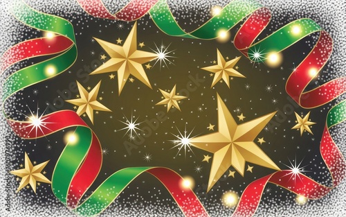 Merry Christmas Text with Colorful Lights Background

