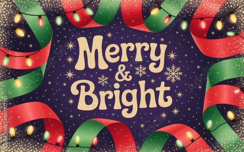 Merry Christmas Text with Colorful Lights Background

