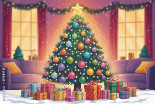 Holiday Season Christmas Tree Illustration Background

