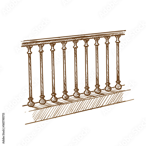 Detailed sketch of balcony railing in traditional style  