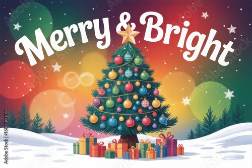 Merry and Bright Christmas Tree Digital Art

