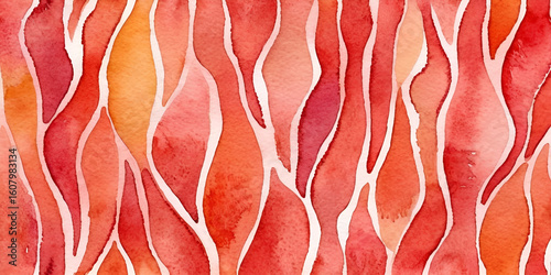 Watercolor Red Tree Branch Abstract Pattern