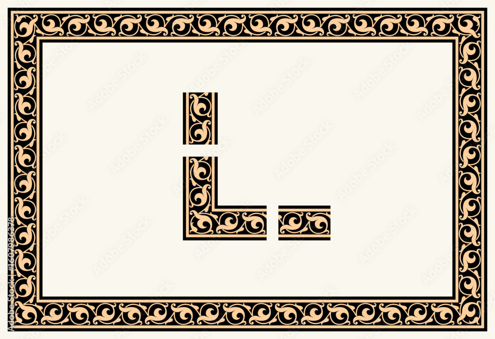Obraz premium Vector illustration of a rectangular frame ornament design pattern, frame corner border. Suitable for frames, invitations, cards, certificates, etc.