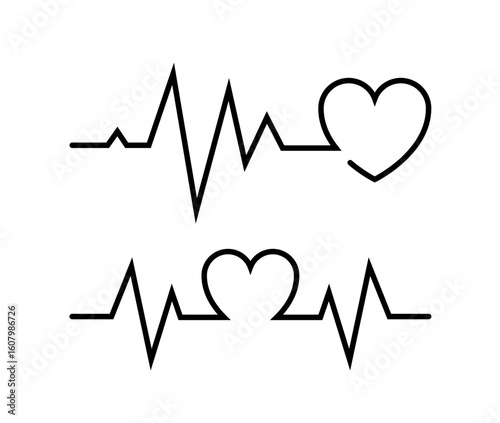 Ecg Heartbeat Lines With Hearts Collection