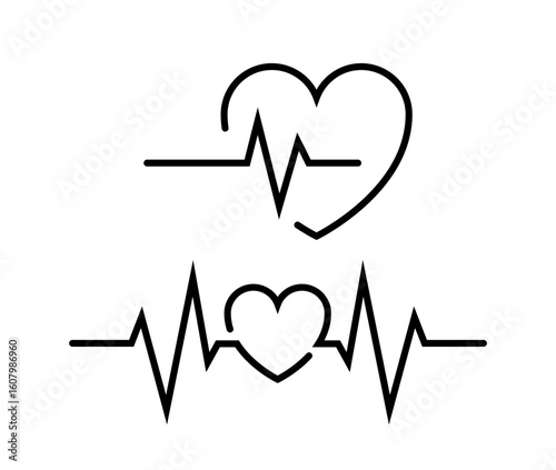 Ecg Heartbeat Lines With Hearts Collection
