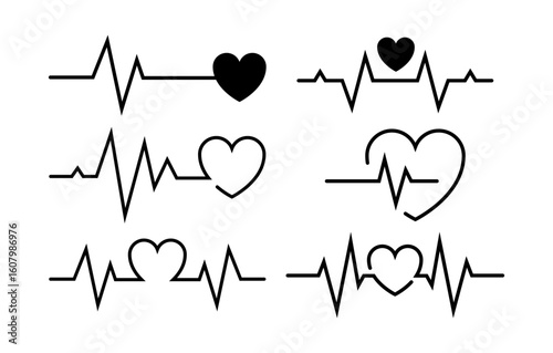 Ecg Heartbeat Lines With Hearts Collection