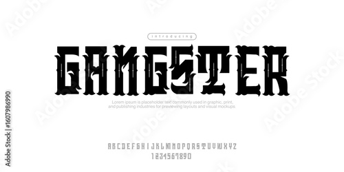 Font Gangster. Gangsta Alphabet for football fans, hooligans and rappers. Bold white letters. Ready for emblem, logo, symbols, graphic projects. American Cuba Loco Bronx and manymore about All getto.