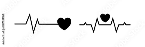 Ecg Heartbeat Lines With Hearts Collection