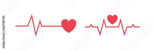 Ecg Heartbeat Lines With Hearts Collection