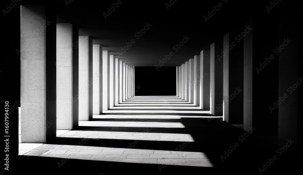 Naklejka premium Empty, sunlit colonnade