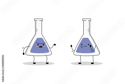 Cute conical flask cartoon character arguing doodle