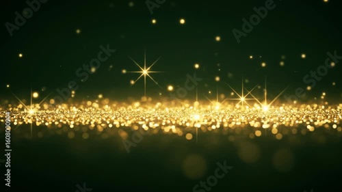 Sparkling Gold Glitter on Dark Green Background