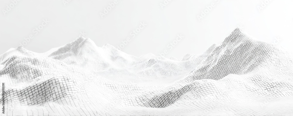 Obraz premium A monochrome digital rendering of a snowy mountain range. A textured, abstract view